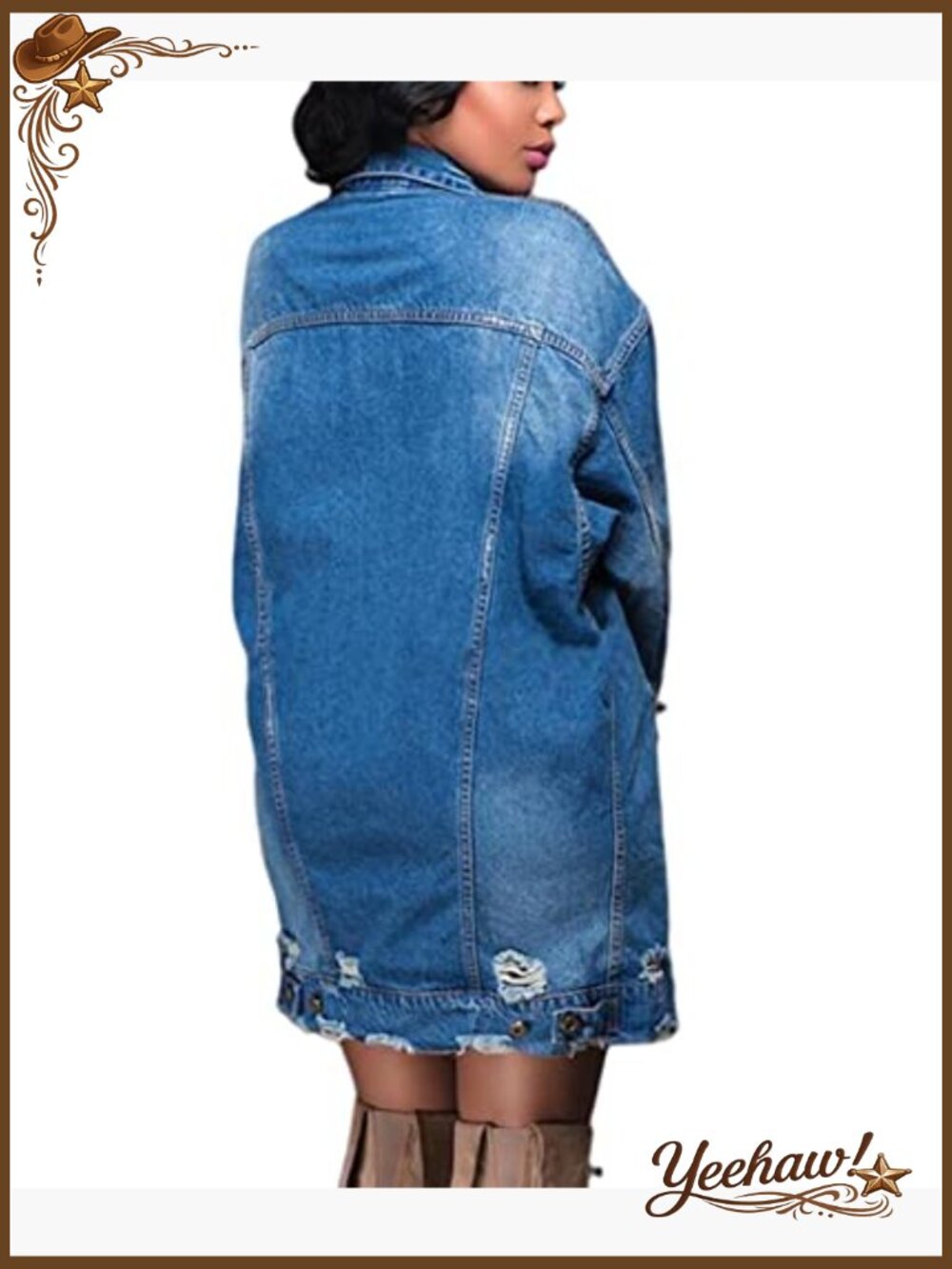 Distressed Denim Trucker Jacket Ripped Long Sleeve Button Front Oversized - Picture 2 of 7